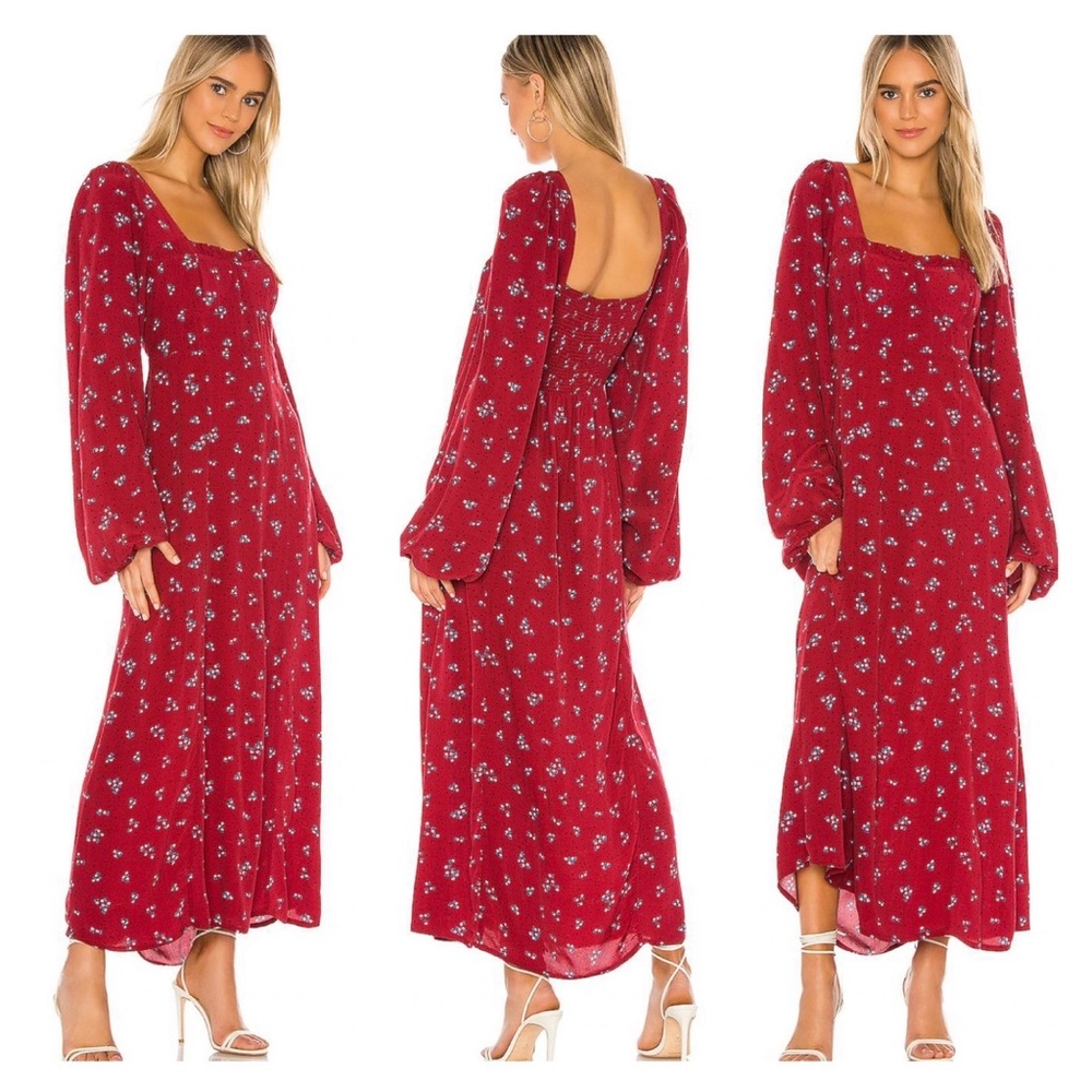 FREE PEOPLE Iris Red Floral Midi Dress L